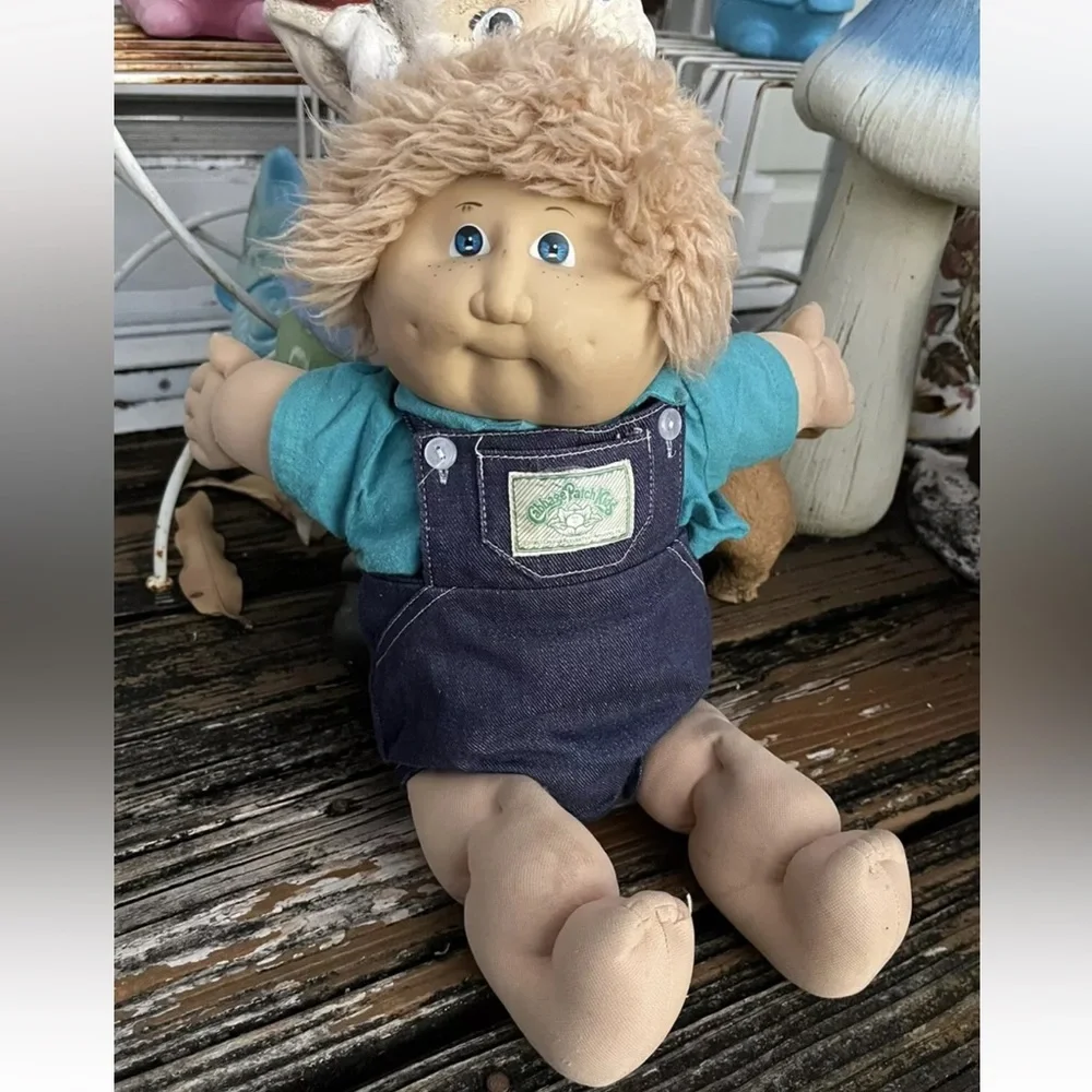 Cabbage Patch Kids Boy Blonde Blue Eyes Freckles Dimples Overalls Vintage 80s